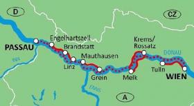 Dunajská cyklostezka s kole a lodí - mapu